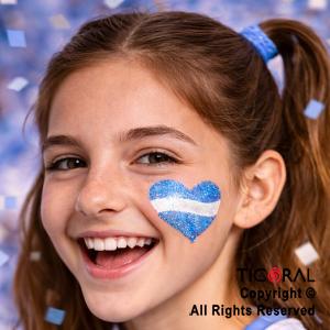 KIT MAQUILLAJE ARTISTICO PATRIO GLITTER CELESTE Y PLATA (BLISTER X 2 UNID - 4 GR) + STENCIL